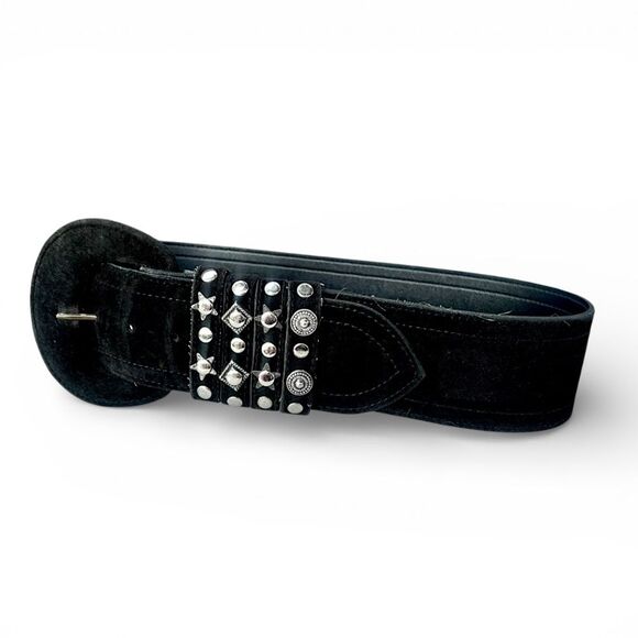 Express Y2K Wide Black Suede Leather Studded Belt Western Womens Size M